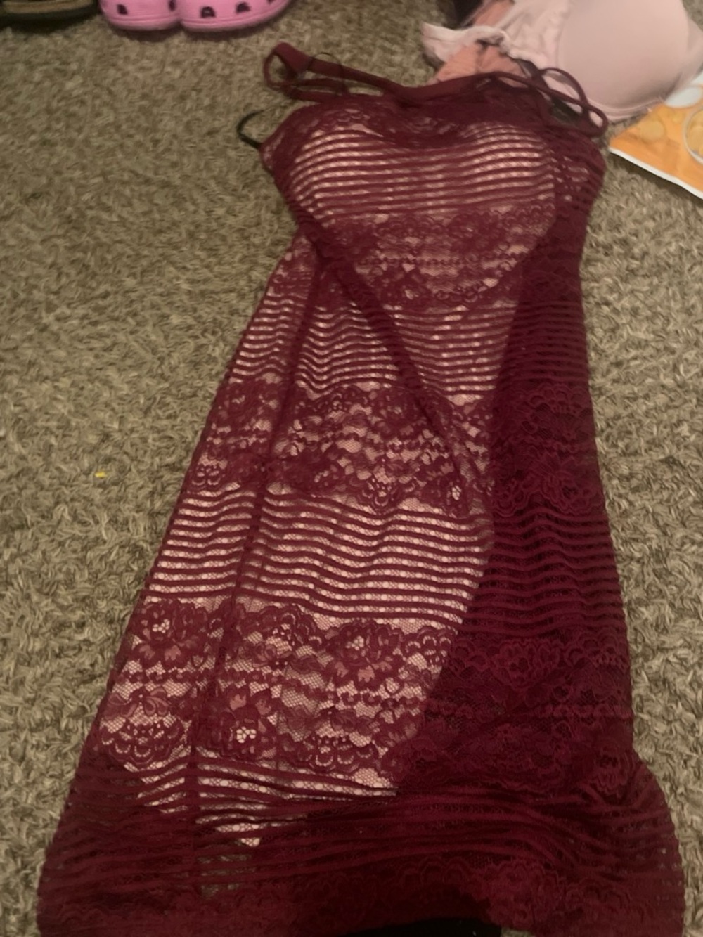 Guess Burgundy Lace Midi Slip Dress